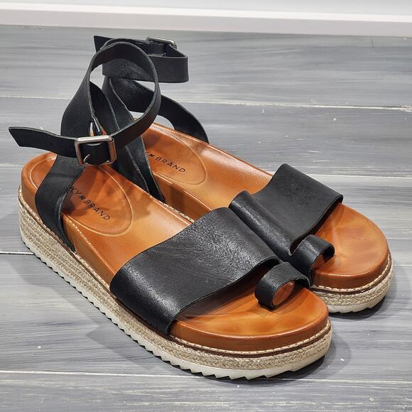 Lucky Brand Itolva Wedge Sandals Espadrille Leather Size 10 M Black - Picture 6 of 14